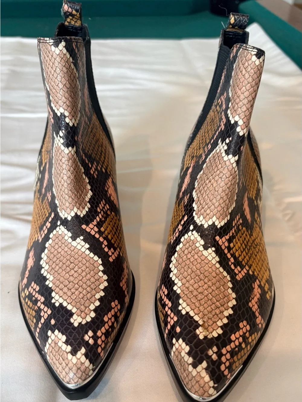 Marc Fisher Snake-Print Pointed Toe Ankle Boots - Pink, Tan, Black
